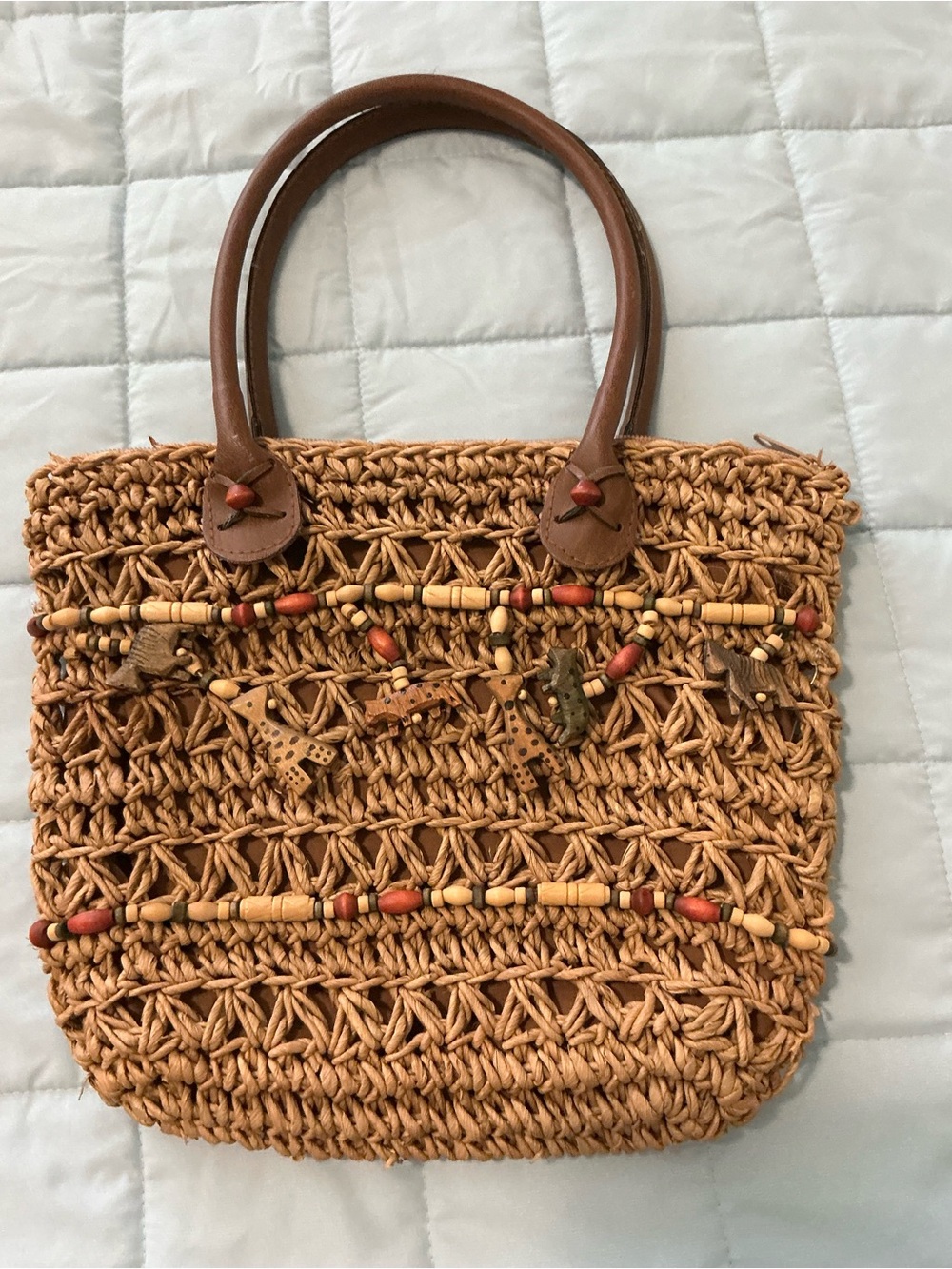 Animal charms straw purse